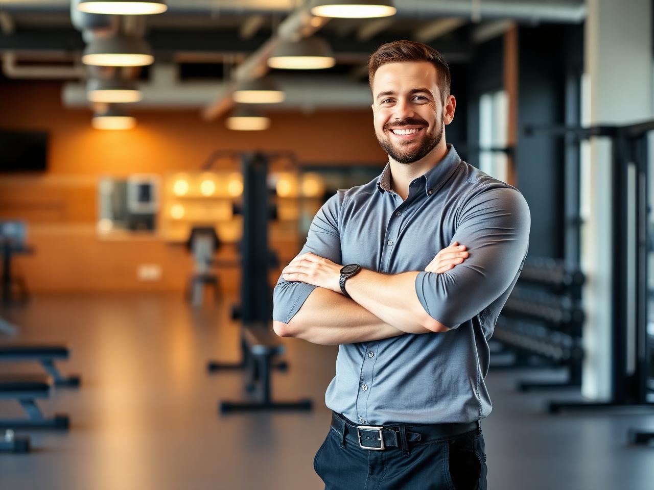Confident gym owner in their fitness facility